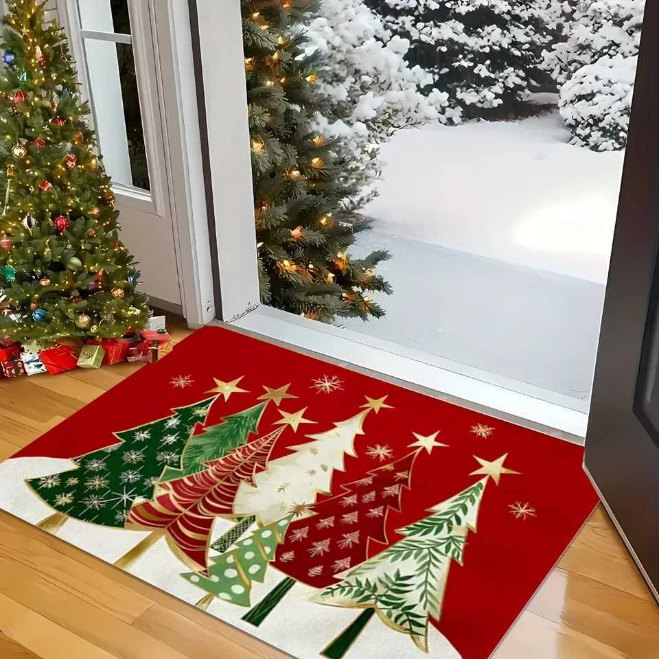 1pc Red Door Mat Marry Christmas Tree Santa Claus Print for Home Room Decor Non-slip Door Rug Cozy Carpet for New Year ChristmasM251117