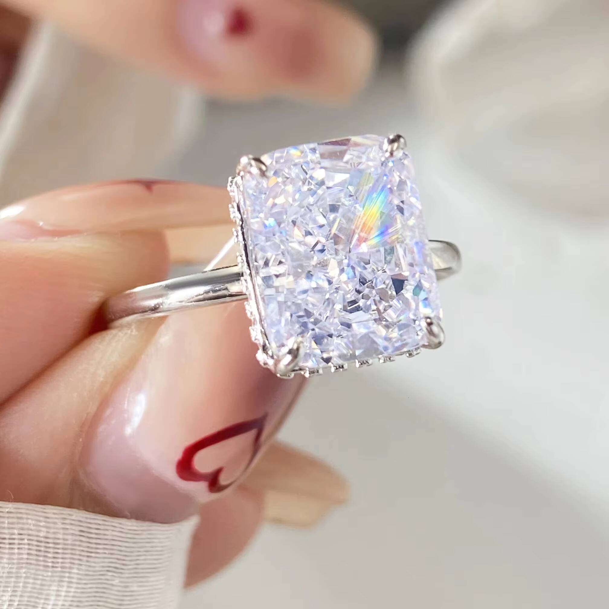 Foxi Prong Set Fine Rings Geometric Zircon 925 Sterling Silver Womens Ring 18K Ring Jewelry Set