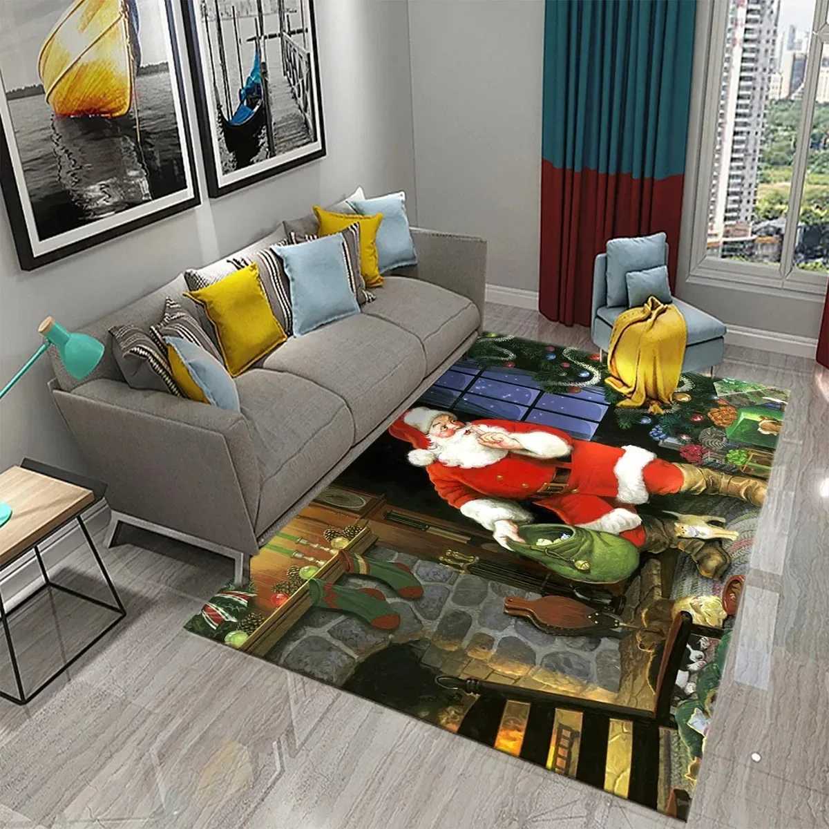 Christmas Dwarf Santa Claus Giving Gift Carpet Christmas Series Living Room Bedroom Carpet Childrens Room Corridor CarpetM251117