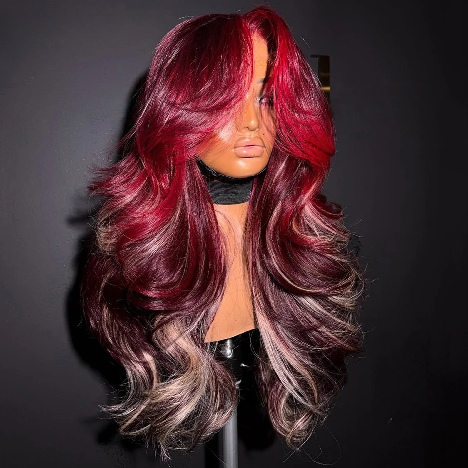 Red Highlight Blonde Body Wave Human Hair Wigs 13x4 13x6 HD Lace Frontal Wig 360 Full Lace Wig 13x4 Glueless Brazilian Wigs On Sale For Women Wear And Go Closure Wig