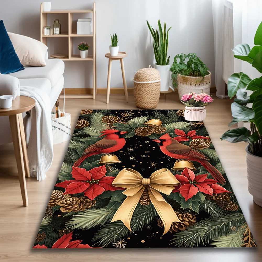 1pc Festive Christmas Red Birds Area Rug - Polyester Non-Slip Durable Digital Print Carpet for Living Room Bedroom EntrM251117