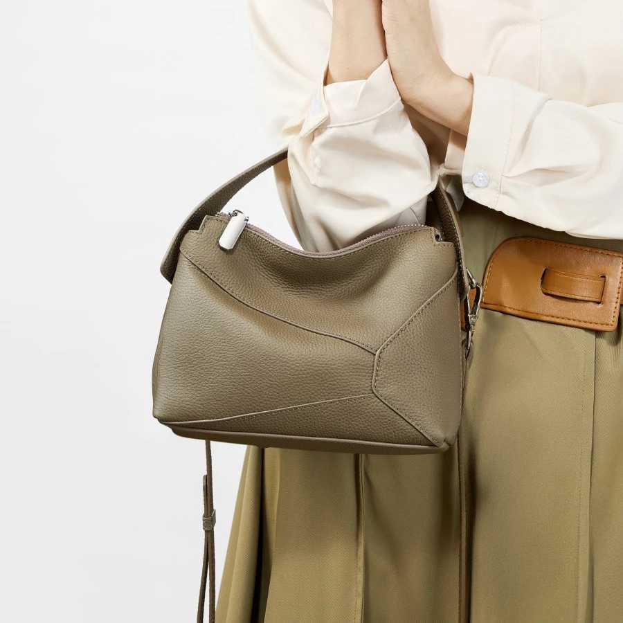 Top layer cowhide geometric pillow bag 2025 new genuine leather commuter one-shoulder crossbody bag fashionable ladies handbagW251117