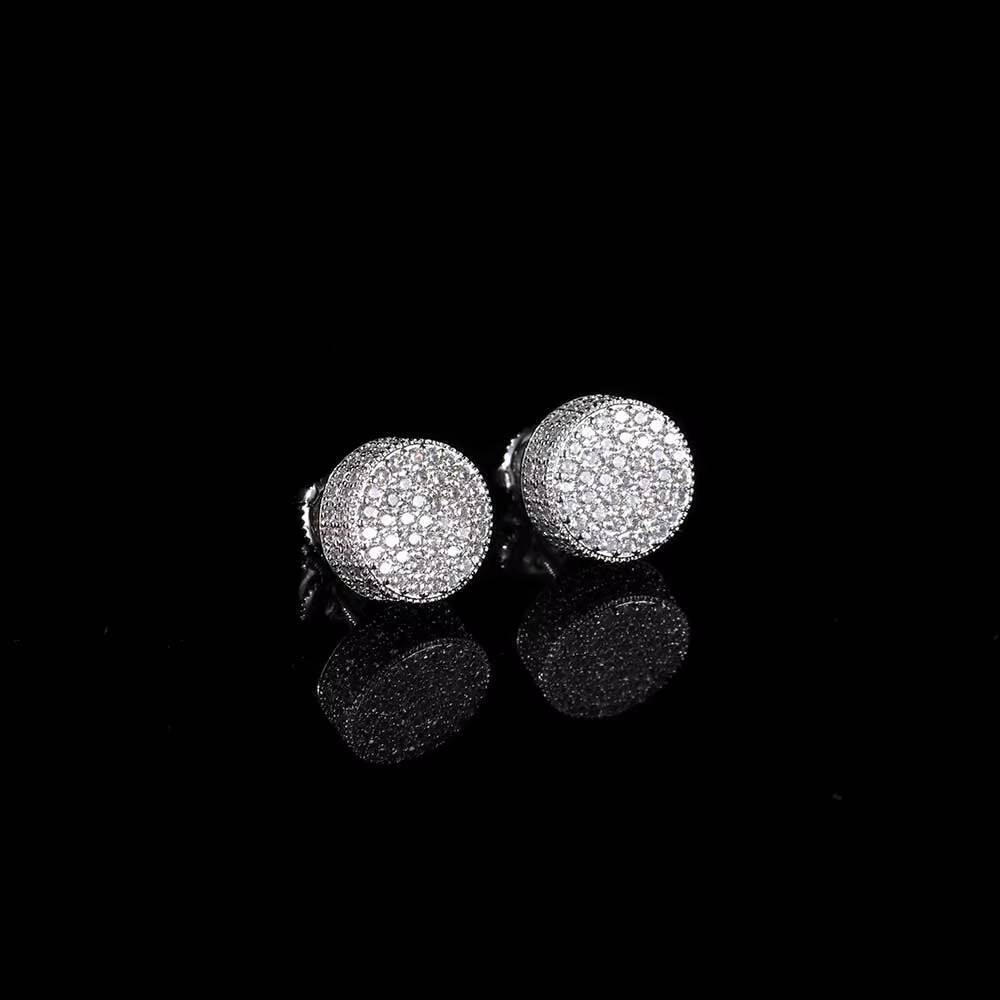 Laboratory cultivation of Moissanite Hip Hop Jewelry Diamond Earrings Full Pave 3A Cubic Zirconia Flat Cylindrical Screw Back Earrings