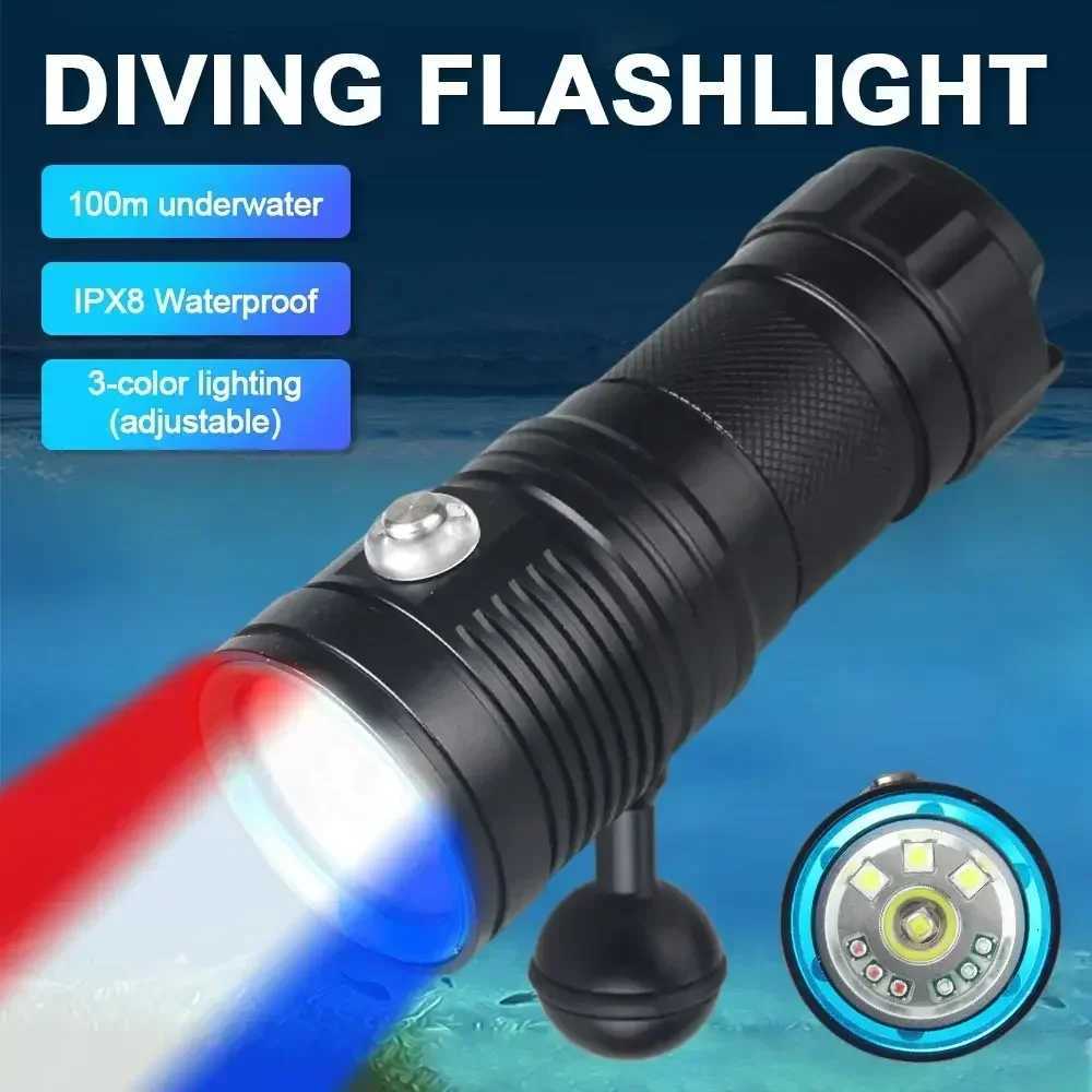 Diving flashlight charging strong light focus long flashlight plastic waterproof submersible lighting at night submersible High M251117