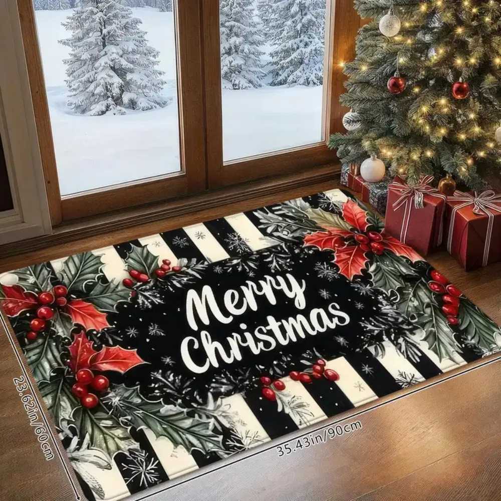 1 pcs Black and White Striped Christmas Floor Mat Non-Slip PVC Bottom Soft Absorbent Home Doormat for Porch Holiday Home DecorM251117