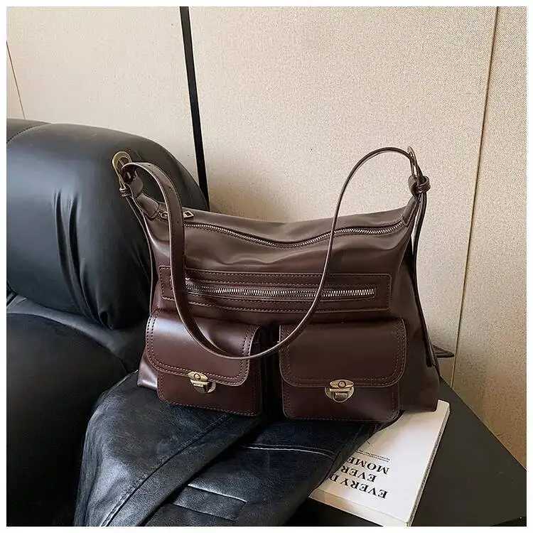 Bloom Vintage Brown Shoulder Bag Women Retro Pu Leather Soft Pocket Casual Handbag Female Moto Biker Y2k Handbags AestheticW251115