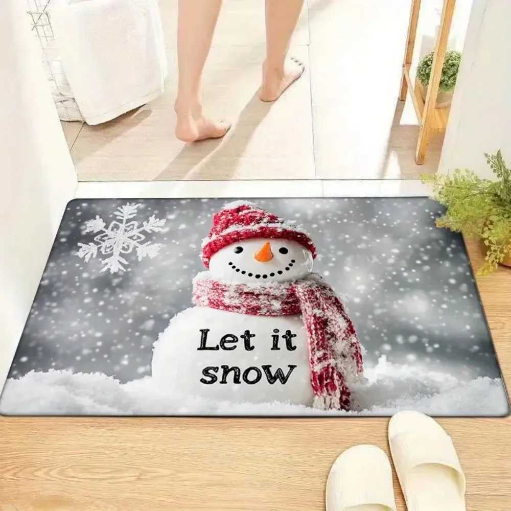 VIKAMA 1 PC Christmas Snowman Winter Entrance Non-Slip Rug Doormat Bedroom Kitchen Bathroom Floor Mat Christmas DecorationsM251117