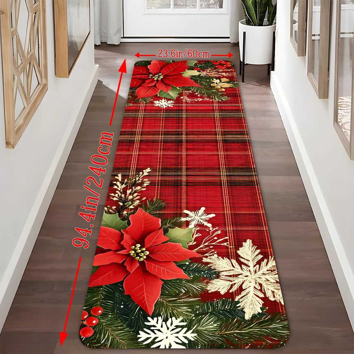 VIKAMA Christmas Light Red Plaid Pine Needle Corridor Carpet Running Non-Slip Carpet Bedside Sofa Side Cushion Home DecorationM251117