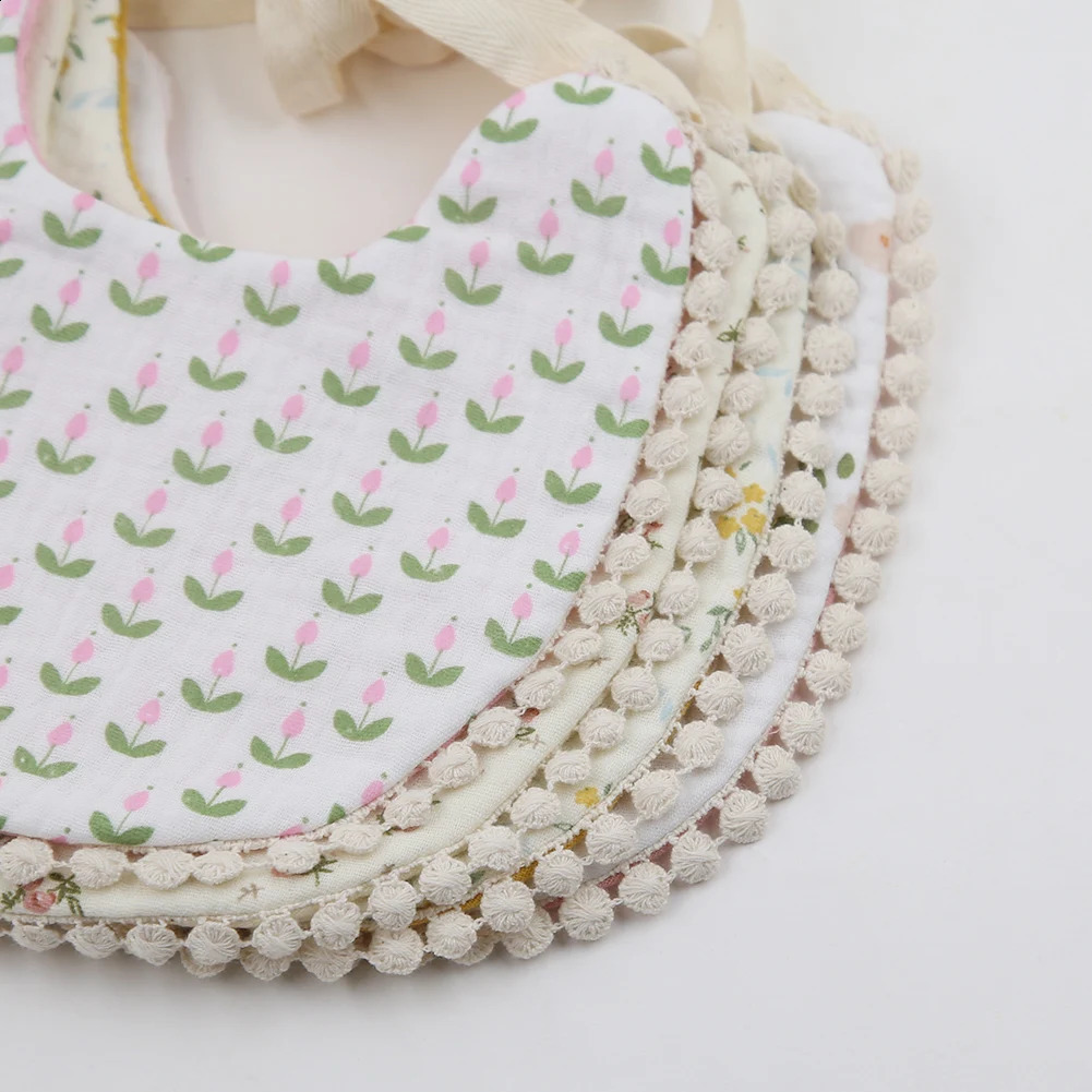 Cotton cloth baby boy girl bib doublesided floral print Saliva towel feeding Burp childrens adjustable scarf 250414z