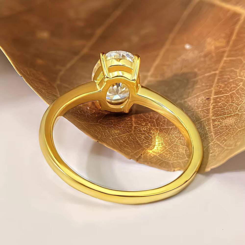 FOXI 13Ct Timeless Engagement Ring Oval-shaped Moissanite Diamond High Polish Shank 925 Sterling Silver Moissanite Wedding Ring