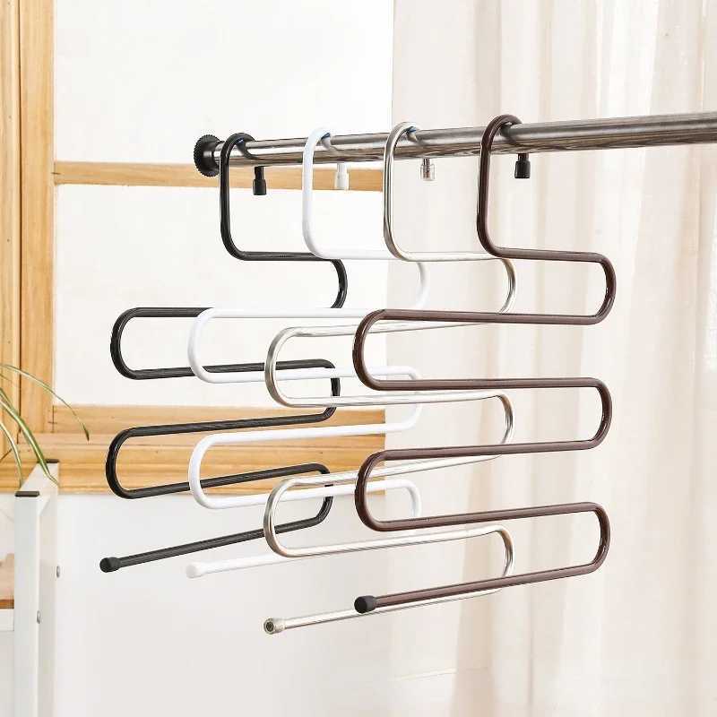 5 Layers S-shaped Pants Hanger Multifunctional Anti-skid Stainless Steel Pants RackWardrobe Storage Scarf Rack lron Pants Rack C251117
