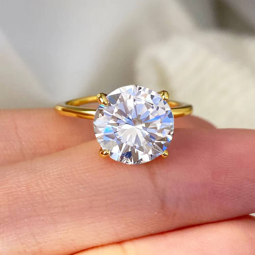 Wholesale S925 Sterling Silver Big Round CZ Solitaire Engagement Rings for Couple