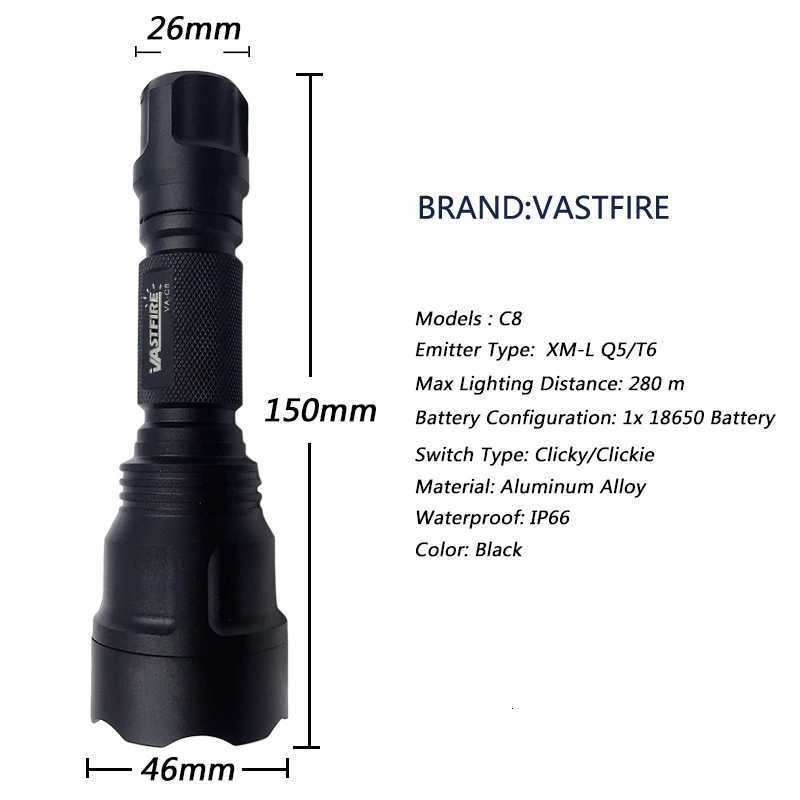 VASTFIRE Powerful 400 Yards Red LED Hunting Flashlight Tactical C8 Predator Handheld Torch 1-Mode Lamps for Coyote Hog Varmint M251117