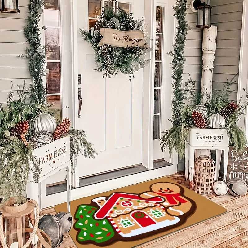 VIKAMA Gingerbread House Print Floor Mat Festive Entrance Welcome Carpet Christmas Vibe Soft Absorbent Non-Slip Home DecorM251117