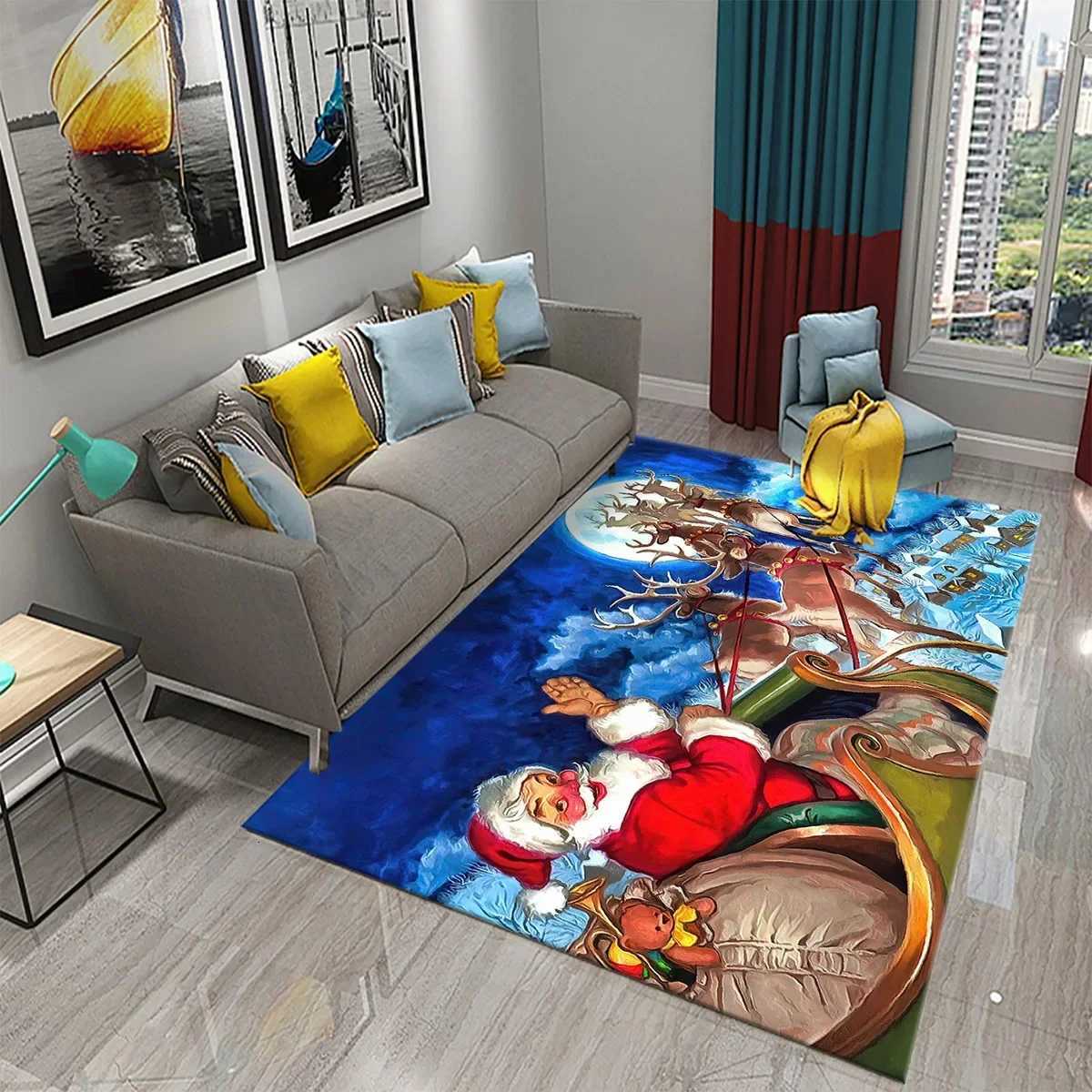 Cute Cartoon Santa Pattern Carpet Christmas Collection Living Room Bedroom Carpet Childrens Room Hallway Bathroom Anti-Slip RugM251117