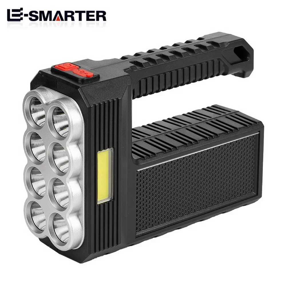 Outdoor Camping Searchlight 8LED Bulbs Solar Charging Handheld Flashlight USB Charge Portable Lamp 4 Bright Lighting Modes M251117