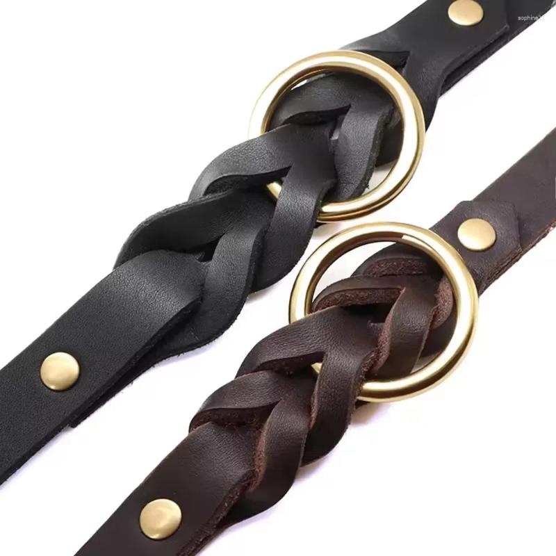 Update Classic Heavy Duty Dog Collars Braided Genuine Leather Collar With Tough Waterproof & Rust-Proof Brass Hardware Black Brown