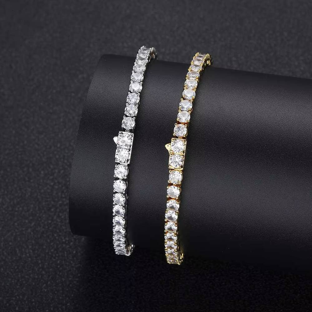 Moissanite Lab Grown Diamond Tennis Chain 18k Gold Plated Cz Diamond Bracelet Tennis Chain Hip Hop Jewelry