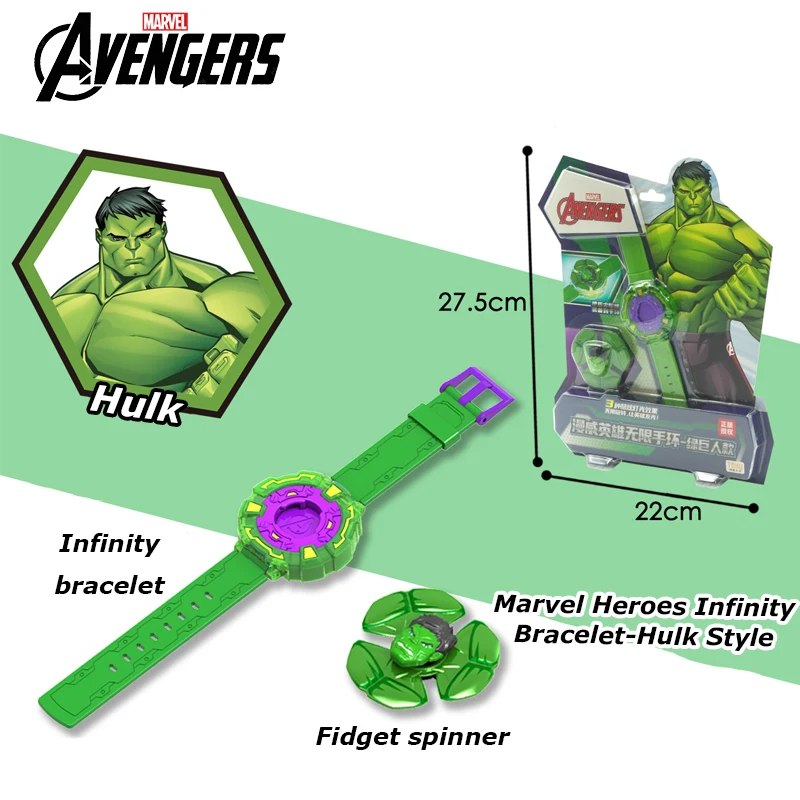New Marvel Avengers Hulk Style 2 Pcs Fidget Spinner Wristband Three Kinds of Glare Movie Peripheral Toy Set Boy Birthday Gifts
