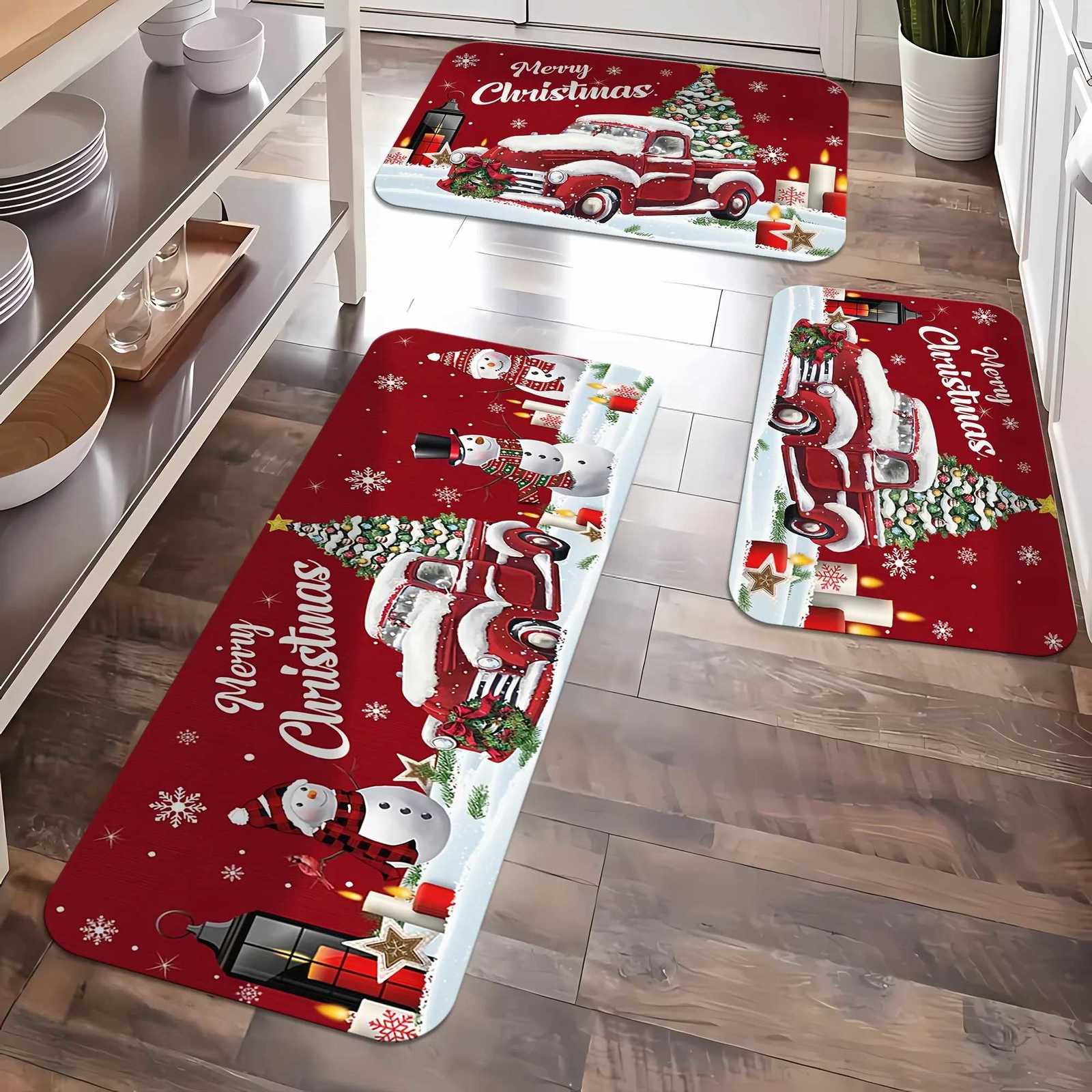 Christmas Car Snowman Kitchen Floor Mat Home Decor Carpet for Living Room Kitchen Hallway Balcony Rugs Christmas DecorationsM251117