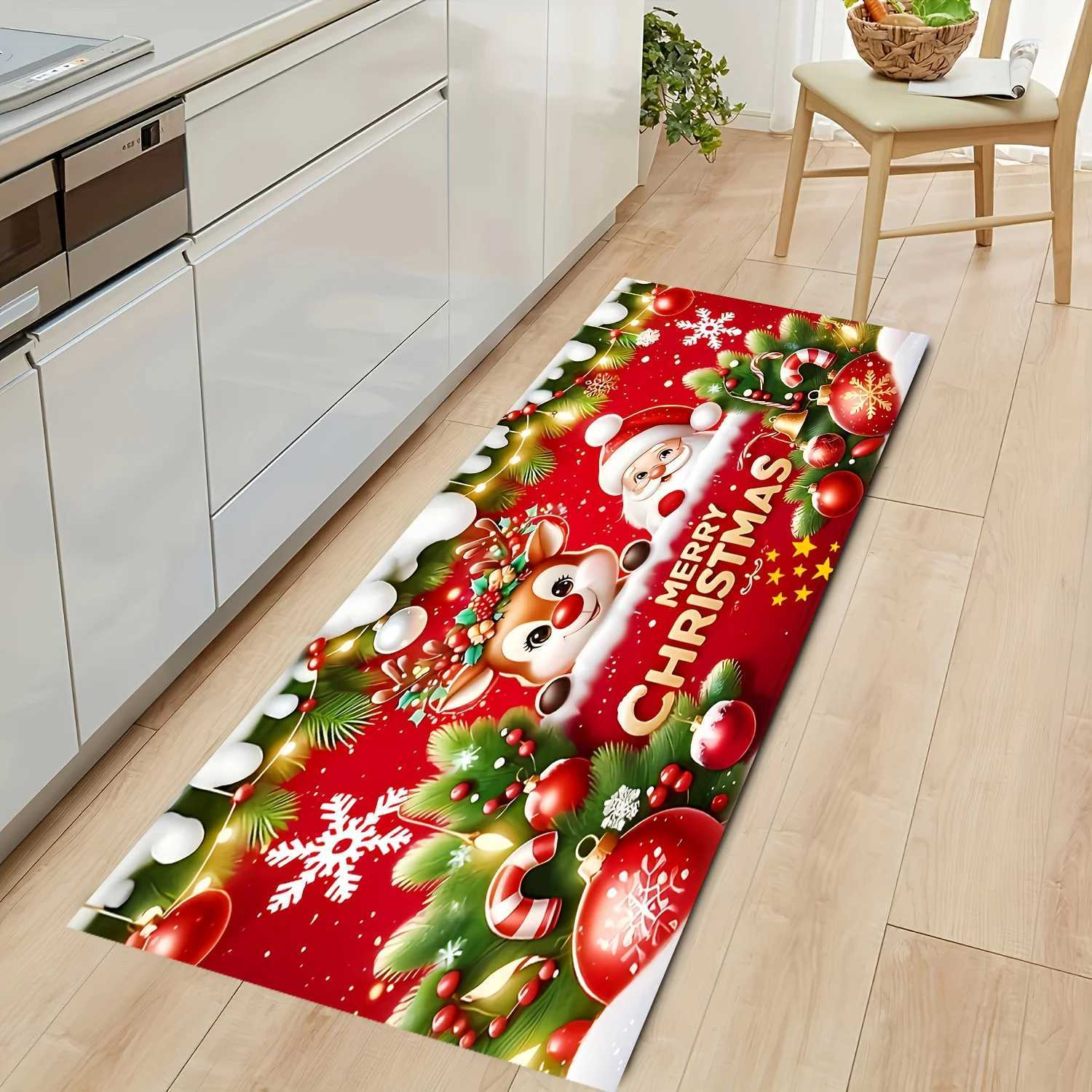 Santa Claus Elk Christmas Doormat Non-Slip Indoor Outdoor Welcome Mat Festive Holiday Decor for Entrance Bathroom PatioM251117