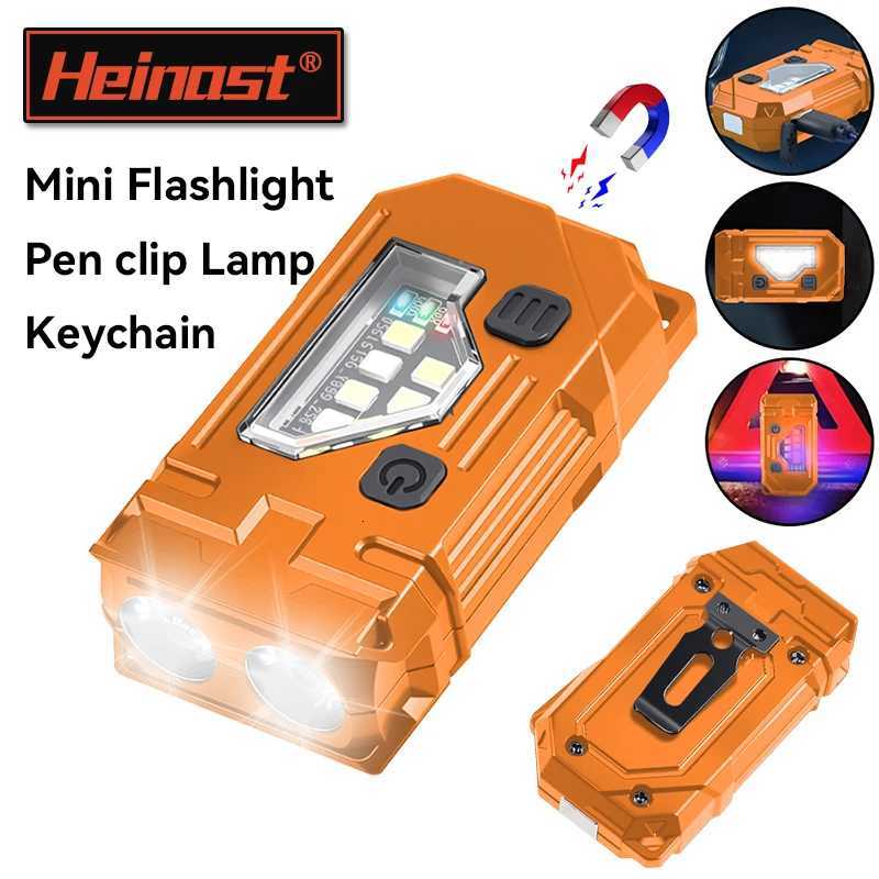 Mini Keychain EDC Flashlight Rechargeable Magnetic Torch Super Bright Pocket LED Torch Pen Clip Headlamp Outdoor Fishing Lamp M251117
