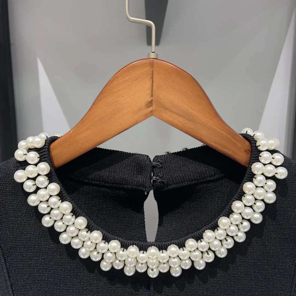 Faux Pearl Embellished-Neck Mini For Women Ruffled Hem Knitted Sleeveless Elegant Spring Dress 2025
