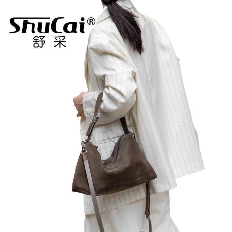 New Arrival Fashion autumn winter big Boston handbag soft matte suede cowhide womens handbag shoulder cross body womens handbag gray brown Z250417