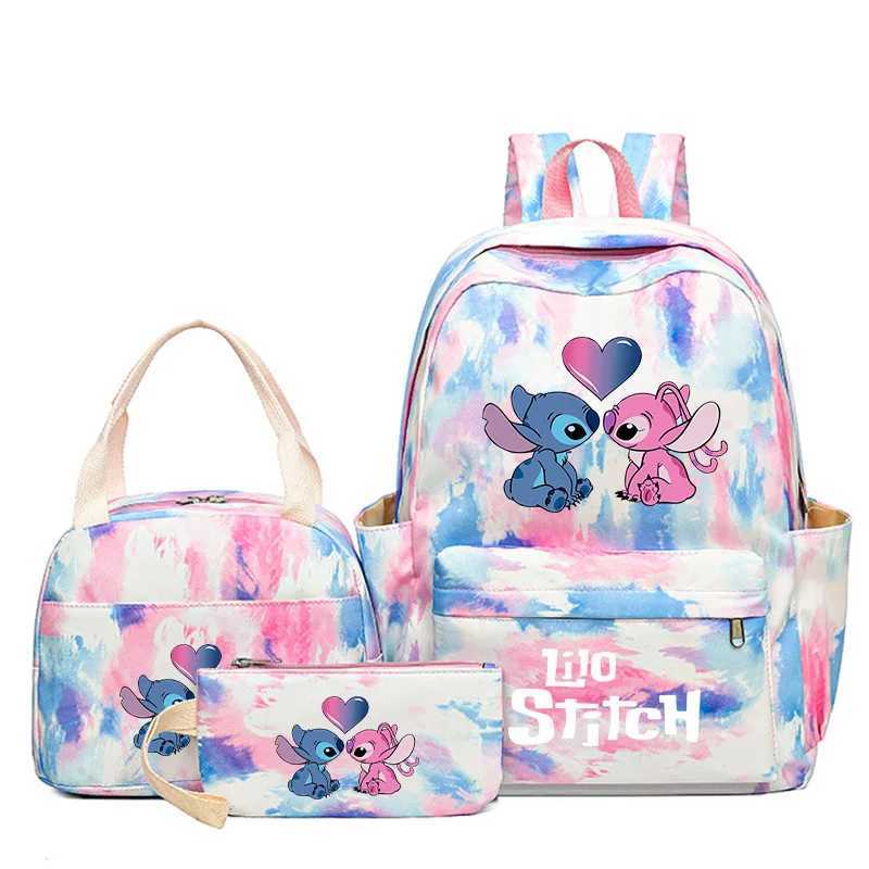 Disney 3 pieces/set of Disney Lilo stitched student boy and girl backpacks colorful backpacks with lunch bags childrens cartoon school backpacksXJ2504
