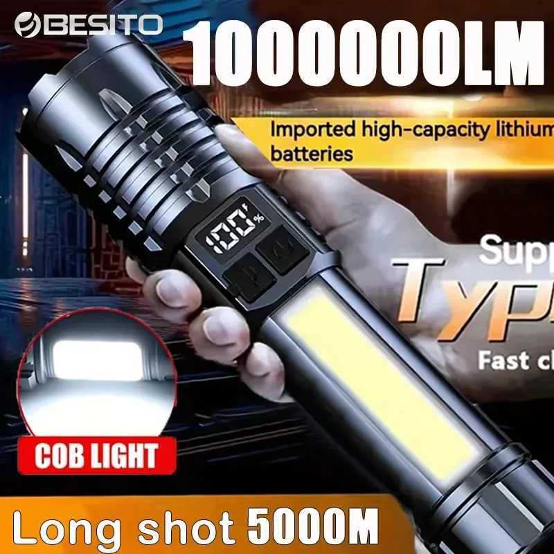 High Power LED Flashlight Powerful TYPE-C Rechargeable COB Flashlight With Side Light Torch For Outdoor Camping Hiking M251117