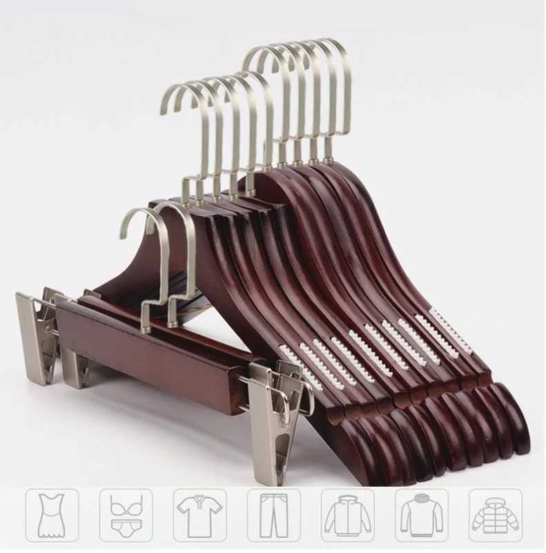 10Pcs/set Adult Child Extra-Wide Solid Wood and Metal Hook Wooden Hangers With Notches Non-slip Metal Hook for Clothes C251117