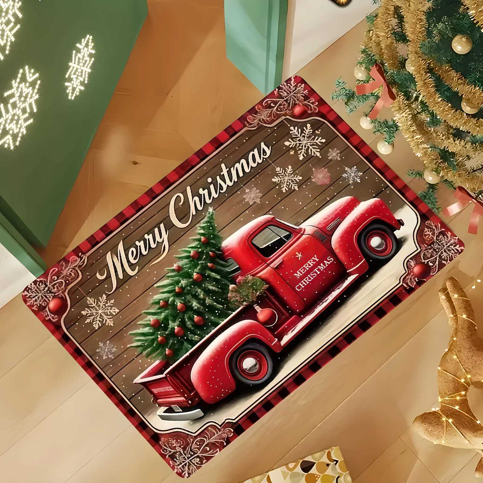 VIKAMA Merry Christmas Red Truck Print Festive Welcome Mat Winter Soft Non-Slip For Bathroom And Entrance Area Home DecorM251117