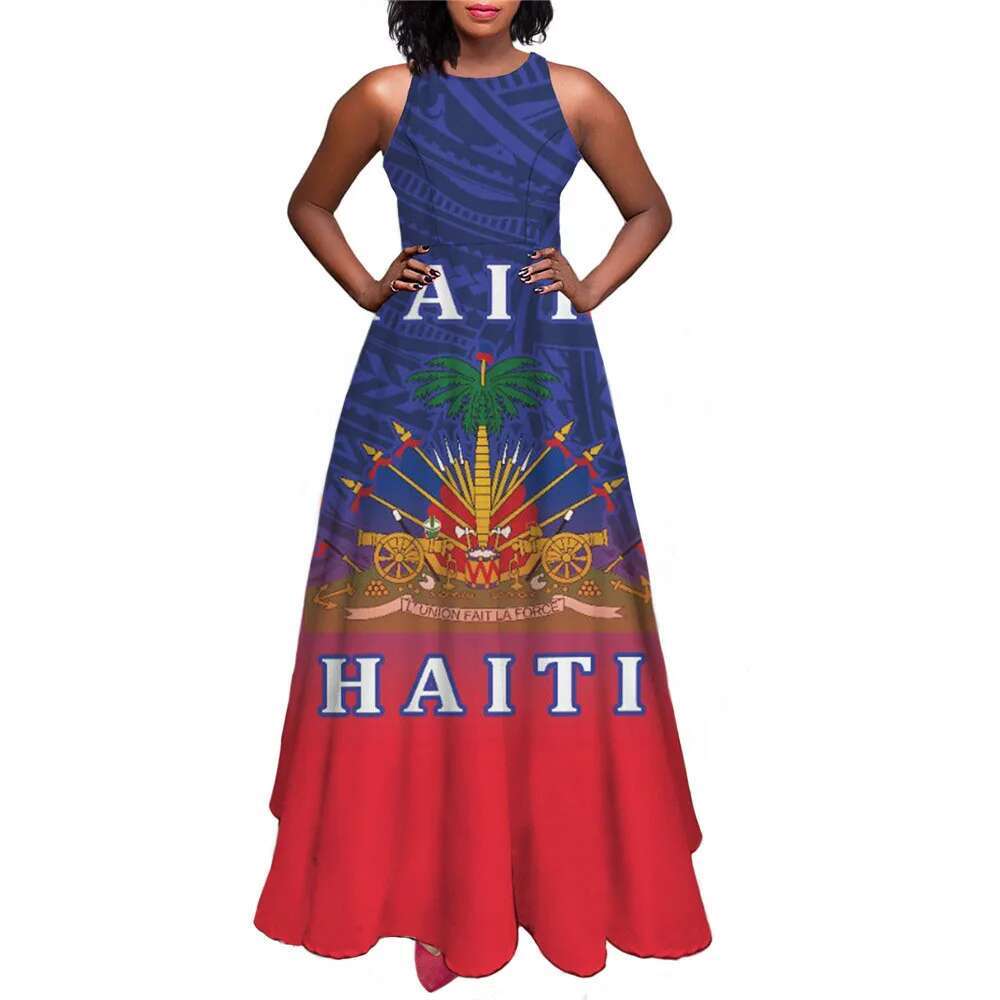 Haiti Flag Print Designer Women Summer Spring Maxi Dress Ladies Sexy Sundress Casual Sleeveless Long Woman Dresses Mujer