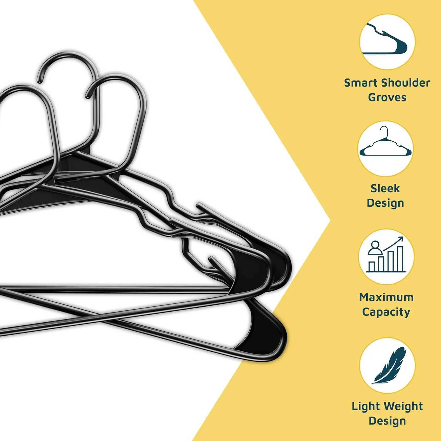 Heavy Duty Plastic Hangers 5-Pack Black - Non-Slip Space Saving Clothes Hangers for Dresses Coats Holds 5 lbs C251117