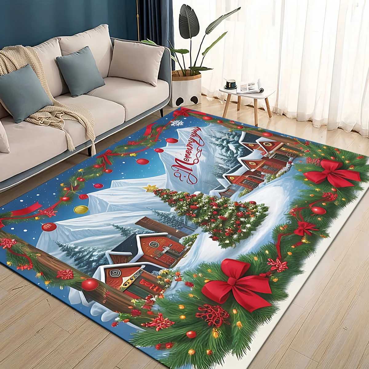 Merry Christmas Cartoon Santa Claus Snowman New Year Gift Carpet Rug for Living Room Bedroom Home Sofa DecorationNon-slip MatM251117