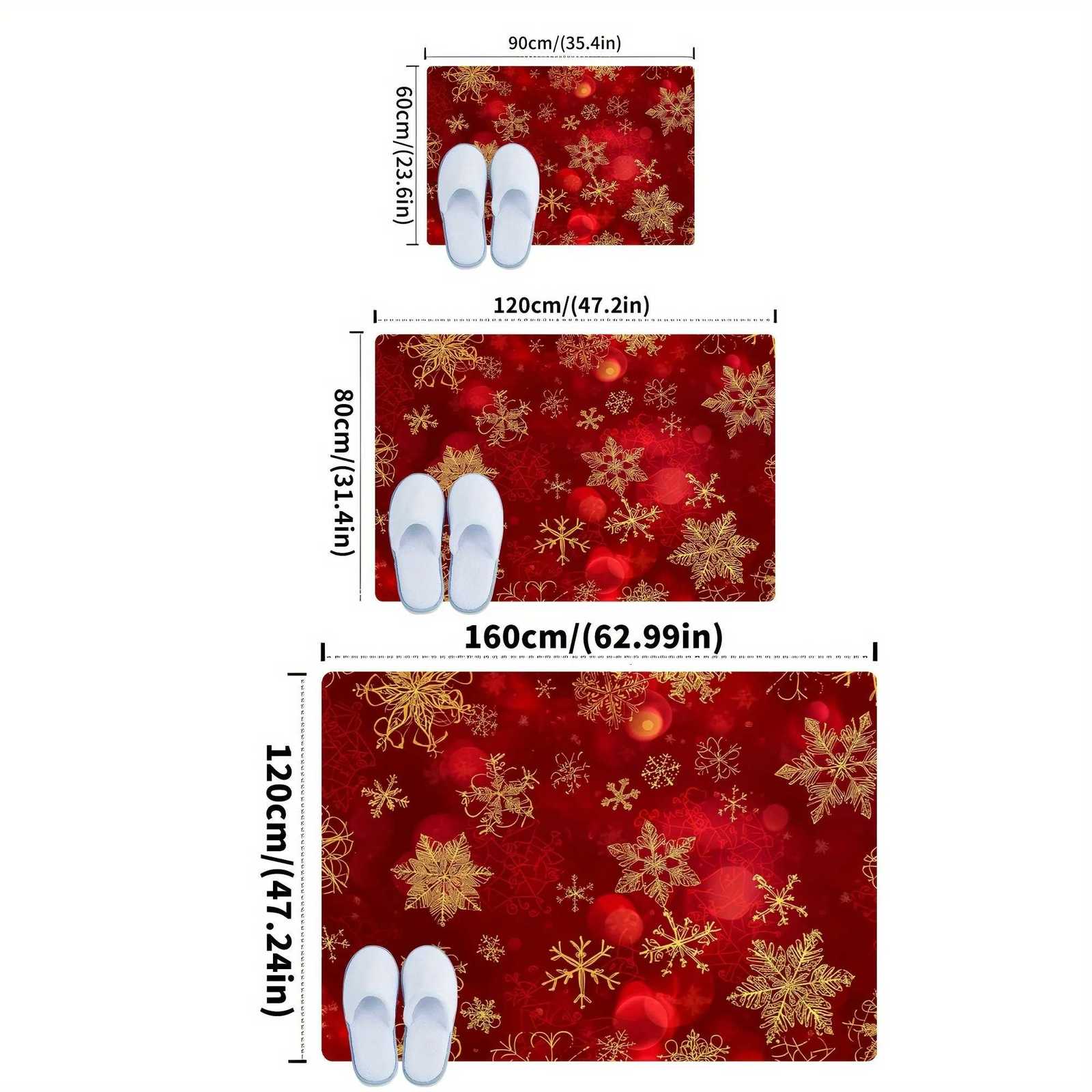 Golden Snowflake Christmas Area Rug - Featuring Red and Gold Design for Living Room Bedroom or EntrywayChristmas DecorationsM251117