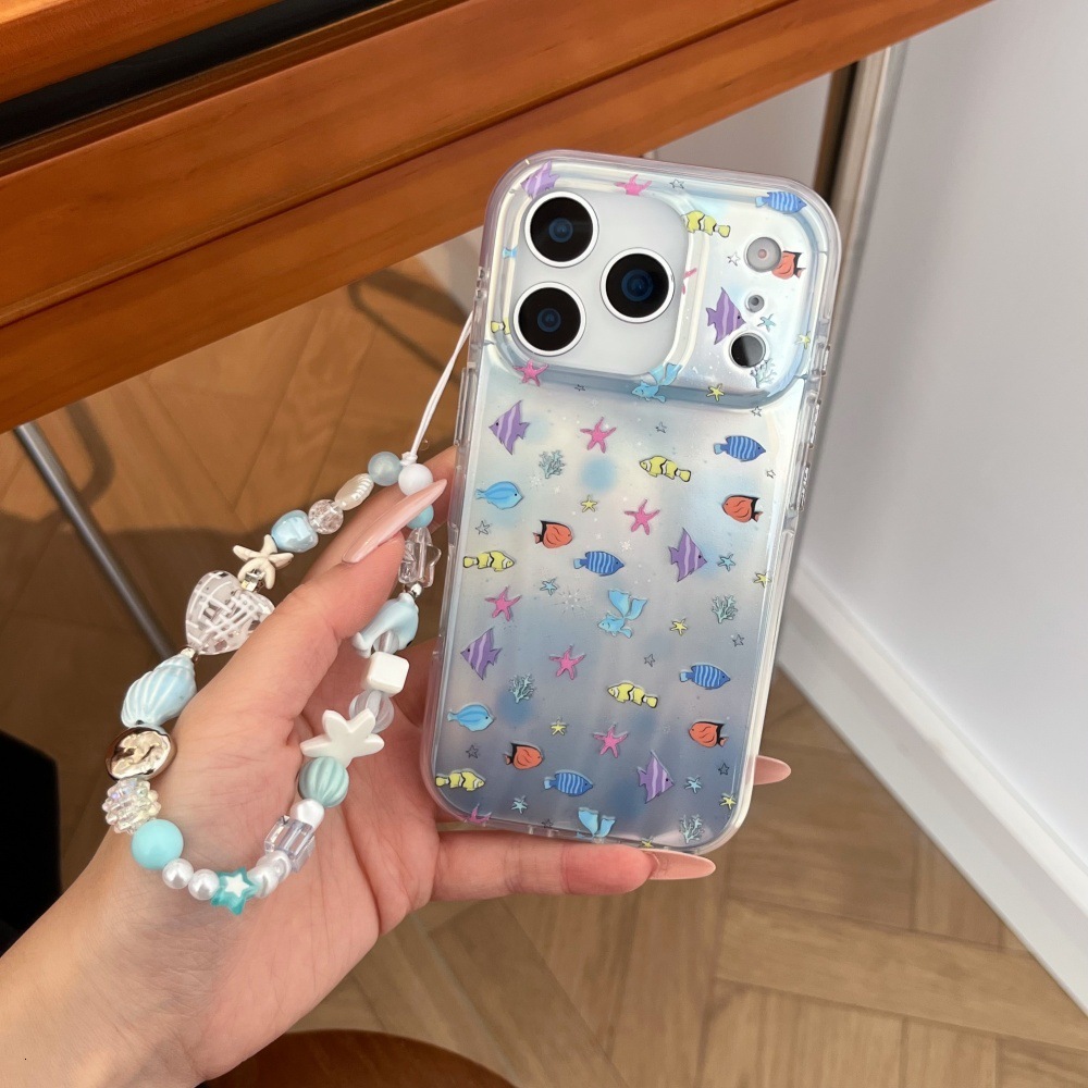 Full Screen Underwater Creatures Phone Case Compatible with iPhone 17/16 Pro Max Cartoon Bracelet Case iPhone 15/14 Pro