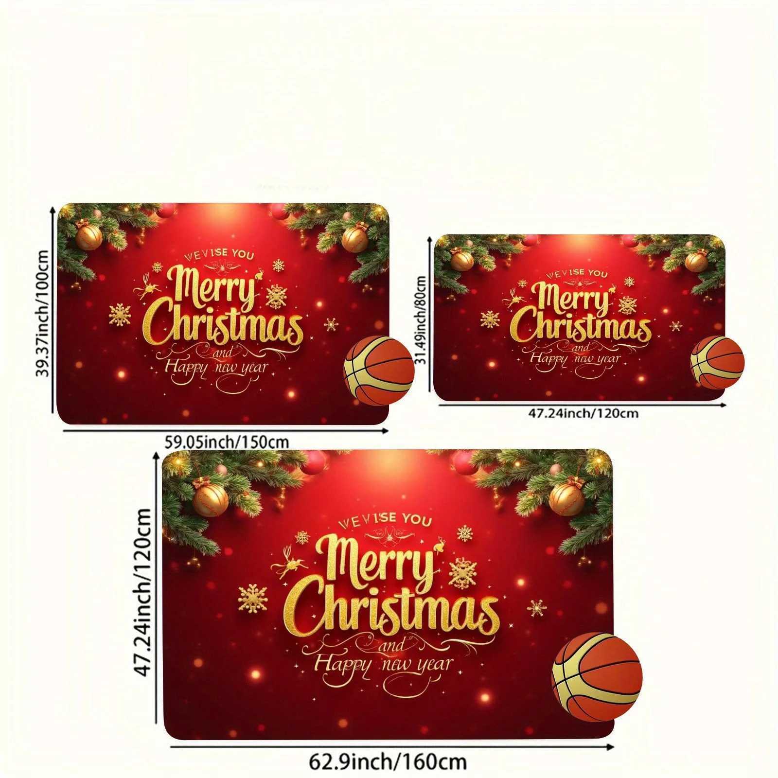 Christmas New Year Doormat Carpet Red Golden Merry Christmas Print Non-Slip Polyester Machine Washable for Home Entrance DecorM251117
