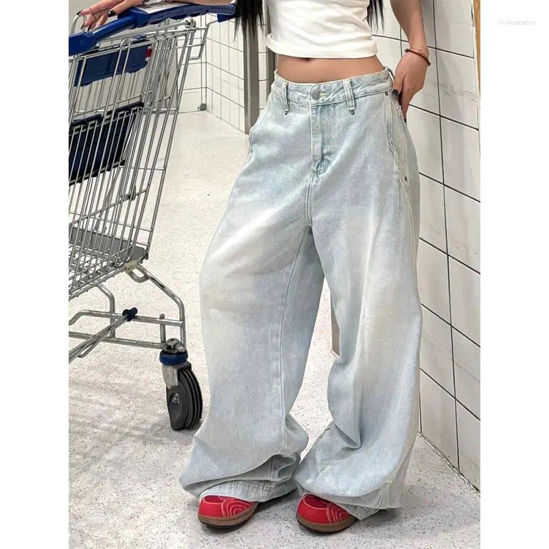 Women's Jeans Blue Women Y2K Baggy Woman Vintage High Waisted Straight Streetwear Casual Summer Big Size Wide Leg Denim Pants Z260313