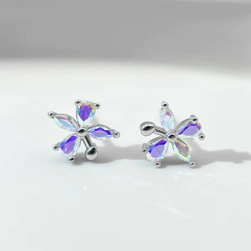 Wholesale Elegant Floral S925 Sterling Silver Stud Earrings Gold Plated with Zircon Stone Cute Style for Anniversary and Party