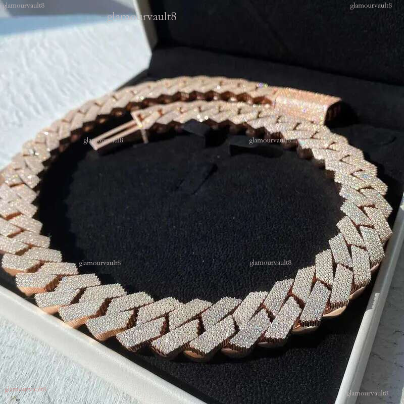 Necklace moissanite cuban k hip hop jewelry iced out chain 15-20mm 3 Rows Down Miami Dia Sier Vvs Moissanite custom pendant