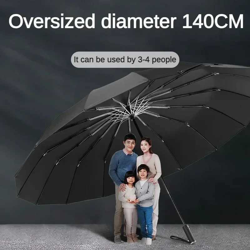 Business Luxury 140CM Super Large Umbrella Men Women Automatic Folding Windproof Strong Reinforce Sun and Rain Big Umbrellas C251117