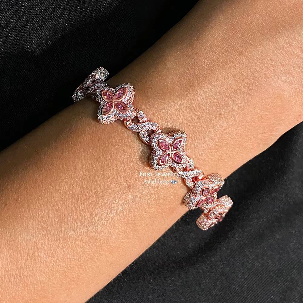 Rose Gold 15mm VVS Moissanite Clover Bracelet Men Hip Hop Iced Out 925 Silver Moissanite Clover Link Bracelet Tennis Bracelets