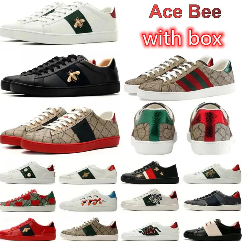 Casual Shoes Luxury Designers ACE Sneakers Casual Dress Tennis Shoes Men Women Lace Up Classic White Leather Pattern Botto gucciis guccis gg guccisneakers ABOG