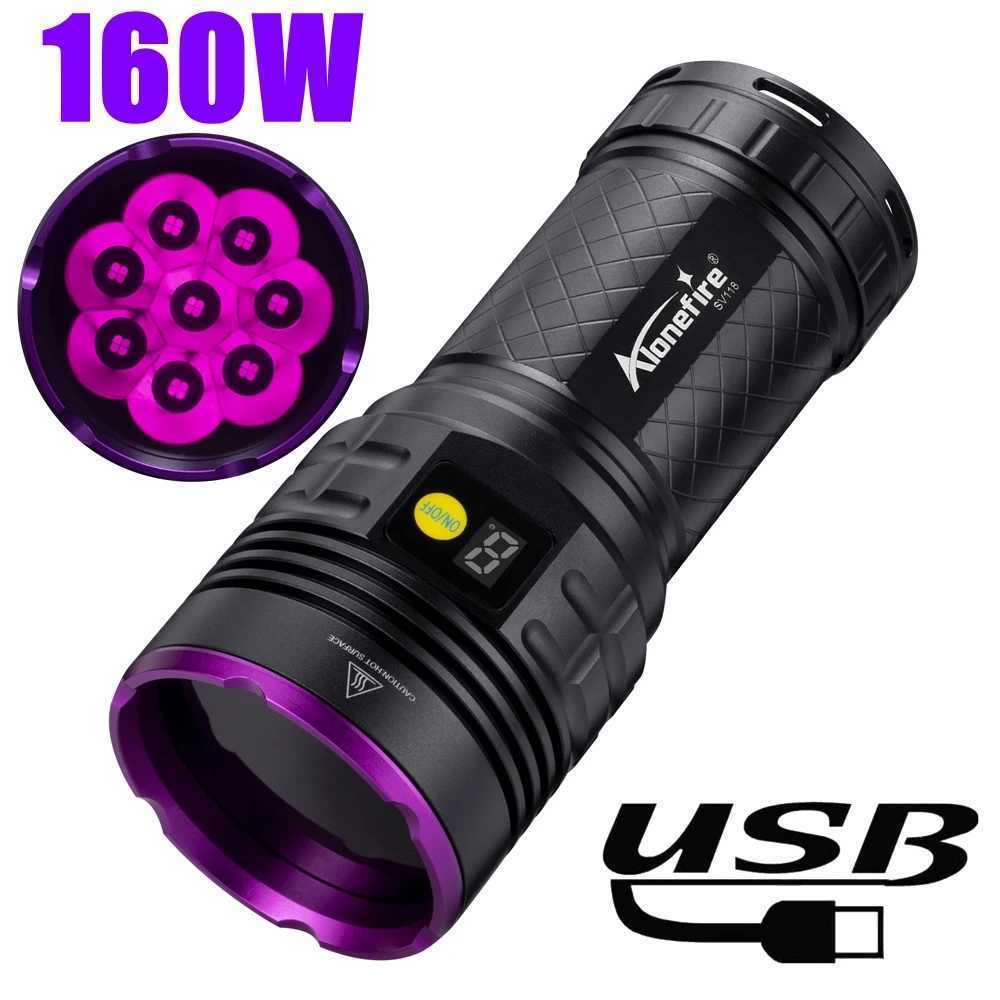 High Power 160W UV Flashlight Blacklight Cat Dog Urine Stain Tinea Ore Money Scorpion Marker Powerful Rechargeable UV Torch lamp M251117