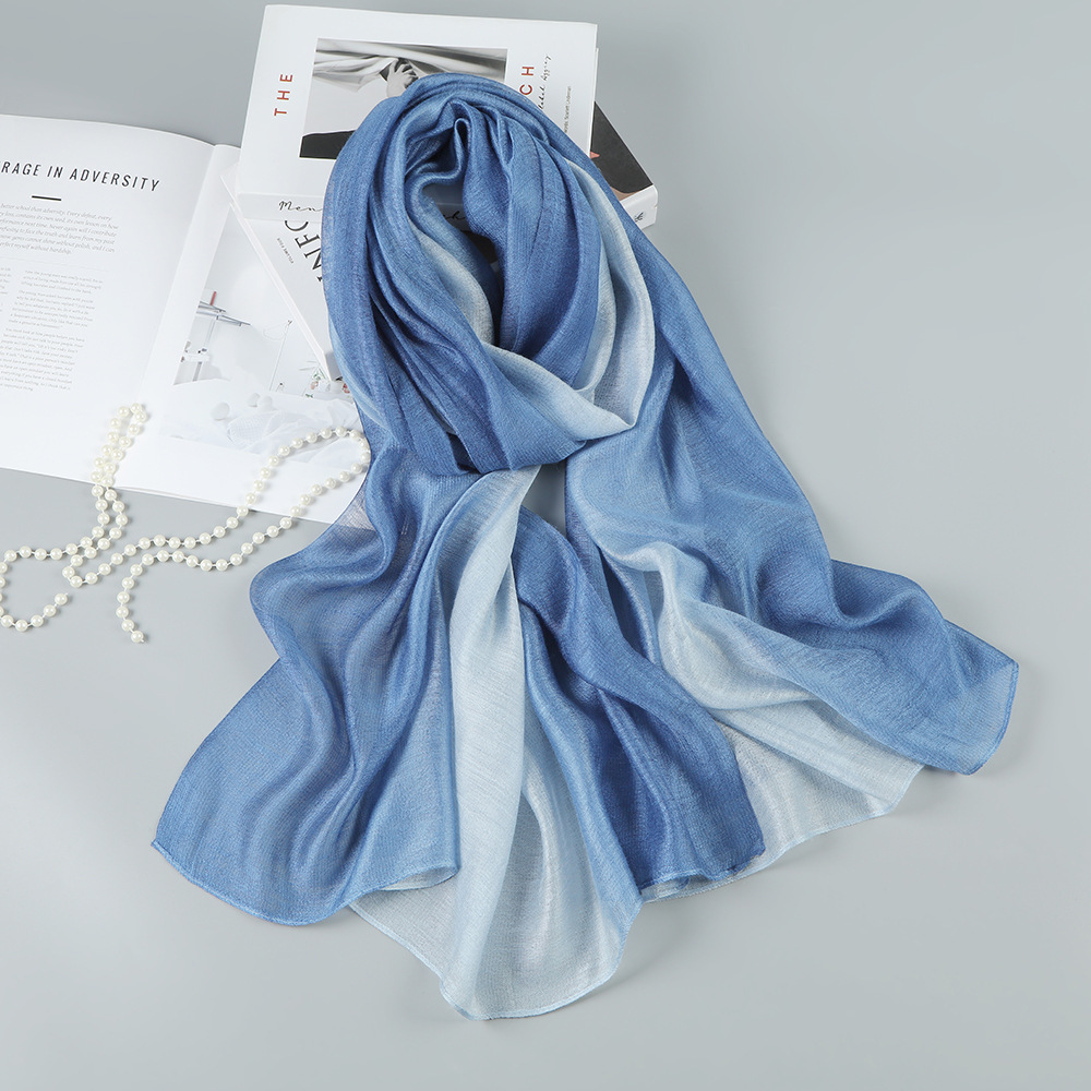 Silk Cotton Scarf - Gradual Change Mulberry Silk Shawl for Spring Summer Beach Sun Protection