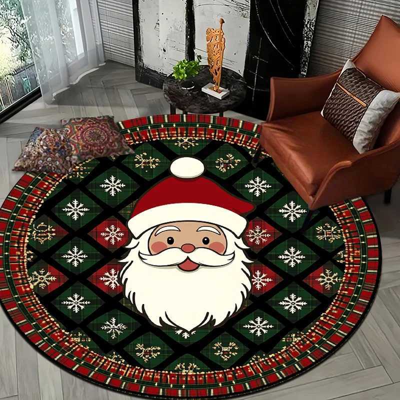 2D Flat 1pc Santa Claus Christmas Style Round Mat Lightweight Non - Slip Machine Washable Door Mat Home Decoration SuitableM251117