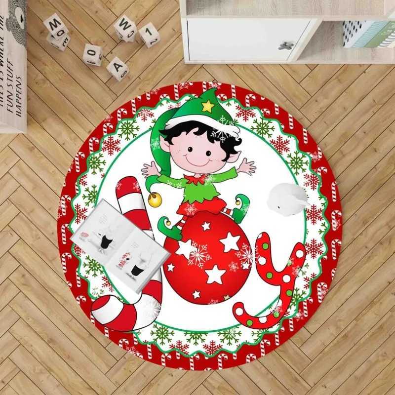 Christmas Snowflake Print Red Round Mat Lovely Home Decoration Stain Resistant Rug Non Slip Carpet Retro Dining Room Area RugM251117