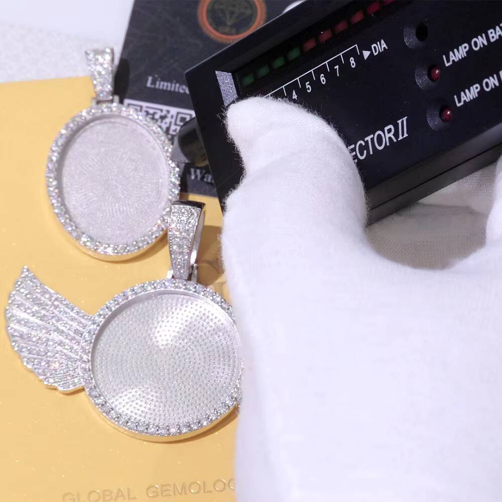NUOYA 925 Silver VVS Moissanite Diamond Pendant Custom Oval Photo Charm Pendant Iced Out Hip Hop Memorial Jewelry for Men Women