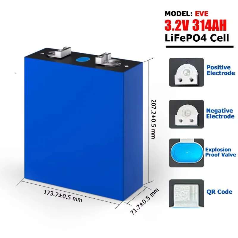 LiFePO4 3.2V EVE 105AH Battery Cell Grade A EVE MB31 314Ah with Free Busbar for DIY 12V 24V 48V Lithium Battery Pack UA NO TAX
